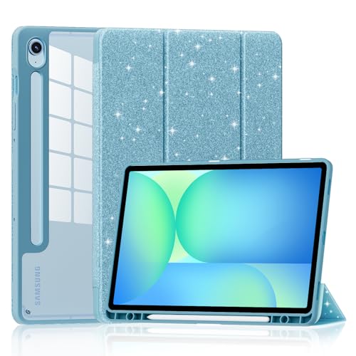 DJ&RPPQ Case for Samsung Galaxy Tab S10 Lite / S10 FE / S9 FE 10.9-Inch, Slim Light Tri-fold Stand Clear Back Cover Samsung Galaxy Tab S10 FE/S9 FE/S9 Case with Auto Sleep/Wake - Blue