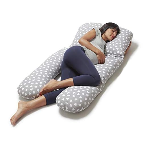Niimo Gamma Almohada Embarazada Dormir y Cojin Lactancia Bebe Forma de U Multiusos Fundas Cojin 100% Algodon Desenfundable y Lavable Relleno de Poliester (Gris - Corazon Blanco)