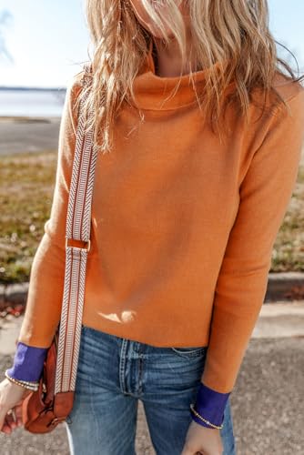 Women's Straw Yellow Color Contrast Edge Mock Neck Slim Fit Sweater4