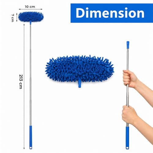 Image of Fan Cleaner Brush with Long Rod Telescopic Cleaning Mop Microfiber Dust Cleaner Foldable Duster for Home Cleaning Microfiber Duster for Cleaning of Home Kitchen Car Ceiling (Blue-Dense Chenille Fiber)