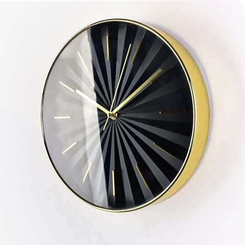 Horloge murale dorée noir Ø30 cm pendule salon moderne et silencieuse