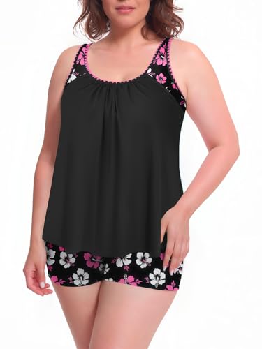 Plus Size Tankini Tummy Control Swimsuits for Women 2025 with Shorts Two Piece Bathing Suits4