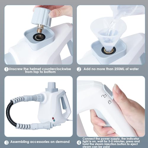Dampfreiniger Hand, Elektrischer Dampfreiniger Handgerät mit 10 Zubehör, 3,2 Bar & 1000W Dampfreiniger für alles, 350ml Dampfreiniger Zuhause, Chemikalienfreier Steam Cleaner für Fenster, Bad, Auto