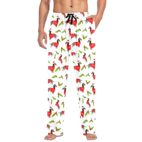 Christmas Dachshunds Men's Pajamas Pants Cotton Sleep Bottoms Pants Lounge Sleepwear - S