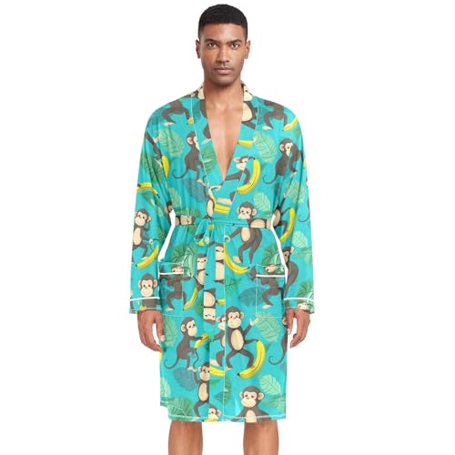STAYTOP Monkeys and Bananas Men's Kimono Soft Robe Nightgown Long-Sleeve Pajamas Bathrobes
