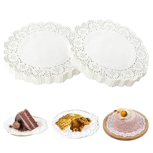 200 Piezas Papel Tapetes de Encaje, 4.5 pulgadas Redondas Tapetes de Papel Blondas para Postres y Productos Horneados, Rosquilla, Cookies, Comida Frita