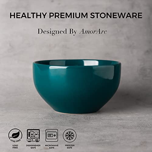 Amorarc Stoneware Cereal Bowls Set For Kitchen, 22Oz Ceramic Deep Soup Bowls Set Of 6, Black Bowls Set For Breakfast, Lunch, Dinner. Microwave&Dishwasher Safe, Green #TOP3