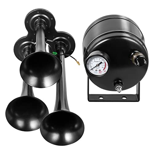 Kit de bocina de aire 12V de 4 trompetas metálicas con tanque de 6L de alta resistencia 8