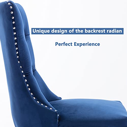 Virabit Blue Dining Chairs Set Of 4, Velvet Tufted Dining Chairs With Nailhead Back And Ring Pull Trim, Upholstered Dining Chairs For Kitchen/Bedroom/Dining Room #TOP5