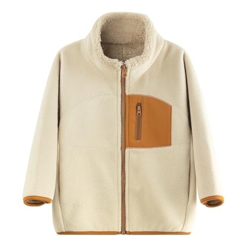 Veste polaire coupe-vent enfant beige clair à col montant et fermeture éclair