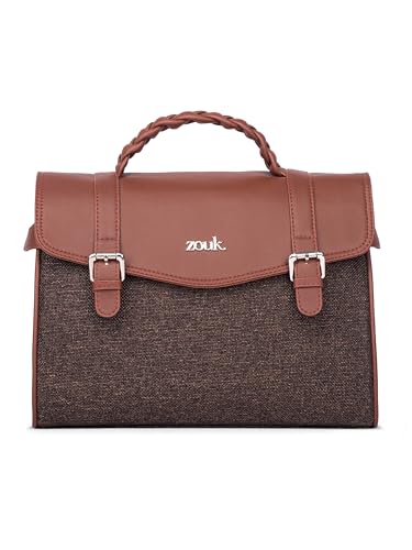 Image of ZOUK Heritage Satchel Bag - Gwalior Weaves | Jute | Vegan Leather Handcrafted With Detachable Sling Strap