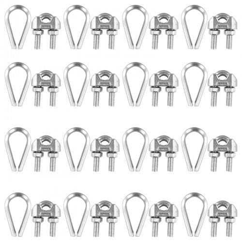 Set di 20 Morsetti per Cavo Acciaio, Morsetti per Filo Stendibiancheria, Morsetti per Fune Metallica in Acciaio Inossidabile, Forma di U, per Stendibiancheria, Recinzioni, Cavi Metallici e Tende (M4)