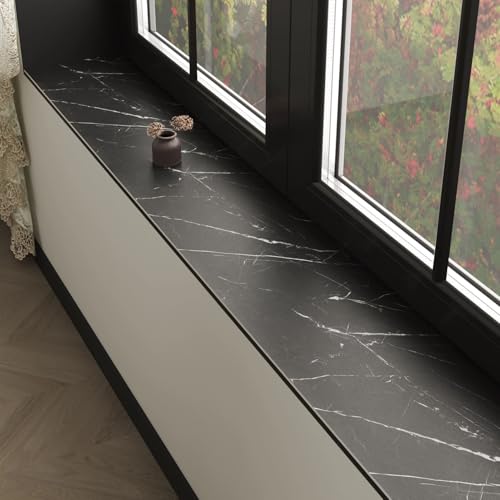 Kieselgur Fensterbankmatte, Marmor-Textur, saugfähig, für Katzen, Sonnenbaden und Pflanzenregale, zugeschnitten, 150 x 35 cm, Weiß