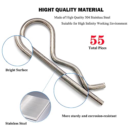 Image of 55Pcs Stainless Steel Hitch Pins & Clips Kit - Retainer Pins, Spring Clips, Tractor & Trailer Pin Replacements