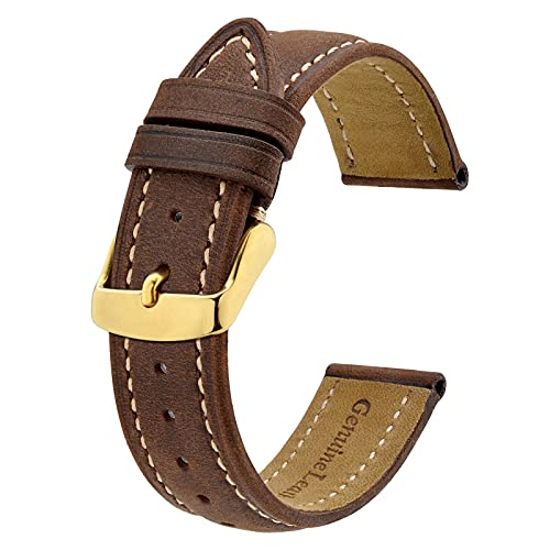 BISONSTRAP Vintage Watch Straps with Gold/Rose Gold Buckle, Leather Replacement Band 18mm 20mm 22mm