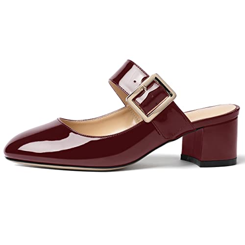 MODENCOCO Women's Round Toe Buckle Patent Dating Casual Adjustable Strap Fashion Chunky Low Heel Pumps Dress Shoes 2 Inch2