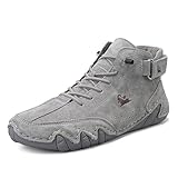 Dbeck Explorer Waterproof Lightweight Mens Outdoor Shoes for Hiking Italian Handmade Suede High Top Boots Non-Slip Barefoot Ankle Boots, All Season, Grey, 8.5