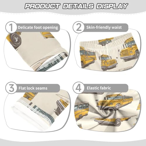 Vintage Yellow School Buses Girls Leggings Kids Yoga Pants Dance Active Tights 4T3