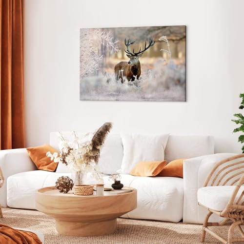 murando - Leinwand Bilder Hirsch 120x80 cm Leinwandbild 1 tlg Kunstdruck moderne Wandbilder auf Leinwand XXL Wohnzimmer Schlafzimmer Wanddekoration Wandbild Wand Natur Wald Tier Landschaft Waldtier
