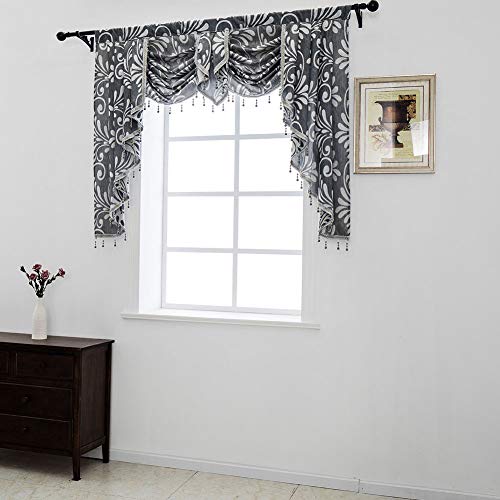 Napearl Grey Waterfall Valances Jacquard Curtain Valance For Living Room, Beaded Swag Valances For Window Treatments (1 Panel, 61-Inch Wide) #TOP1
