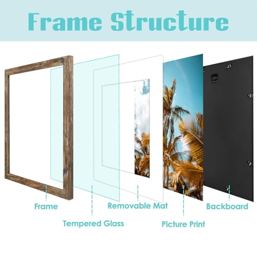 Image of Frametory, 11x14 Picture Frame With Mat for 8x10 Picture - High Definition Glass Wide Molding - Preinstalled Wall Mounting Hardware (Rustic Brown, 2 Pack)