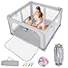 COSTWAY Box per Bambini 127 x 127 cm, Recinto per Bambini Pieghevole in Tessuto Oxford con Rete Traspirante, Box con Giochi che Include 50 Palline, 4 Pezzi Anelli e Borsa (Grigio, 127 x 127 cm) immagine