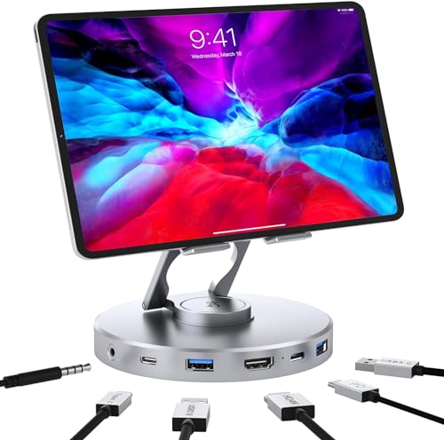 Image of Tobo 6 in 1 Docking Station for Steam Deck and ROG,with 4K@60Hz HDMI,100W PD,Audio,USB A,USB C Rotatable Folding Type-C Tablet Stand Holder for iPad,Steam Deck,ROG Ally,Phone