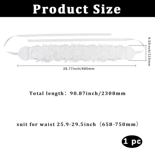 White Cinch Corset Boho Lace Up Waist Belt Vintage Flower Bowknot Wide Faux Leather Bow Tie Wrap Around Obi Trendy Waistband Belts Bulk for Women Dresses Clothes Shirts Costume Accessory2