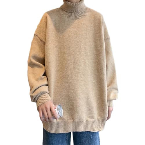 Men's Loose Turtleneck Knit Sweater Warm Casual Pullover Solid Color Autumn Winter Jumper