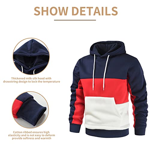 Rusaevon Men's Fleece Pullover Hoodie Sweatshrits Drawstring Hooded Color Block Hoody for Men with Kangaroo Pocket4