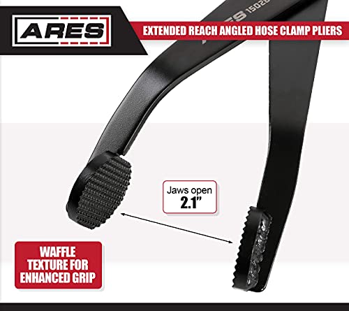 Ares 15028 - Extended Reach Angled Hose Clamp Pliers - Extra Length And Angled Round Jaws For Improved Access In Hard To Reach Areas - Textured Jaw Surface For Enhanced Grip #TOP5