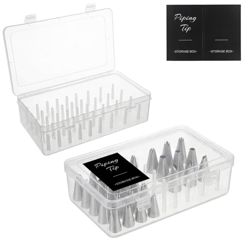 2-Pack Piping Tips Storage Box with Fixed Pins and Labels,