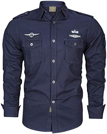 [YUAN YUAN] メンズ春秋の軍事シャツ男性戦闘軍シャツ長袖シャツ貨物男性シャツ Black L