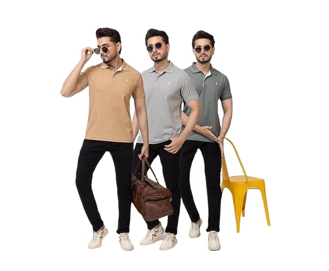 Image of Regular Fit Half Sleeve Soft and Comfortable Solid Polo T-Shirt for Mens (Pack of 3)