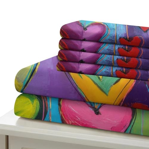 Parure de lit 3D imprimée cœurs colorés en microfibre résistante avec fermeture éclair - 7