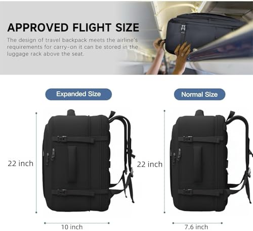 Image of 55L Carry On Backpack, Extra Large Travel Backpack for Men & Women, Expandable 60L Big Capacity Bag For Airplanes, Travel Gifts for Men Women, Fits 18.4 Inch Laptop, Luggage Suitcase Daypack, Black