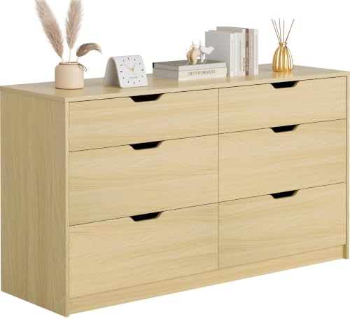 Furmax Dresser for Bedroom with 6 Drawers, 47.2" Modern Dressers, Natural
