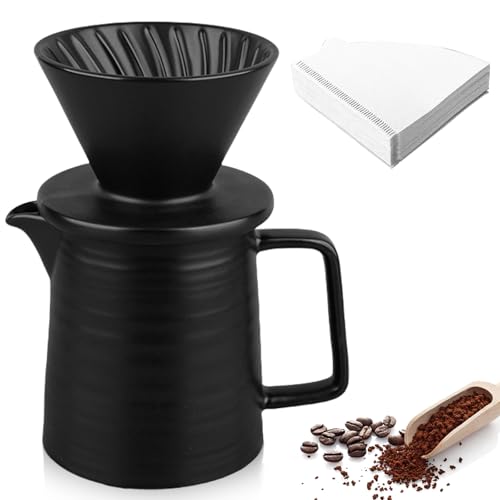 Leikurvo Pour Over Kaffeebereiter Set, 450ml Kaffeefilter Porzellan mit Tasse & 100 Papierfilter, Keramik-Kaffeetropfer Manuelle Kaffeekanne für Zuhause Büro Outdoor Camping (Schwarz) Leikurvo Pour Over Kaffeebereiter Set, 450ml Kaffeefilter Porzellan mit Tasse & 100 Papierfilter, Keramik-Kaffeetropfer Manuelle Kaffeekanne für Zuhause Büro Outdoor Camping (Schwarz)
