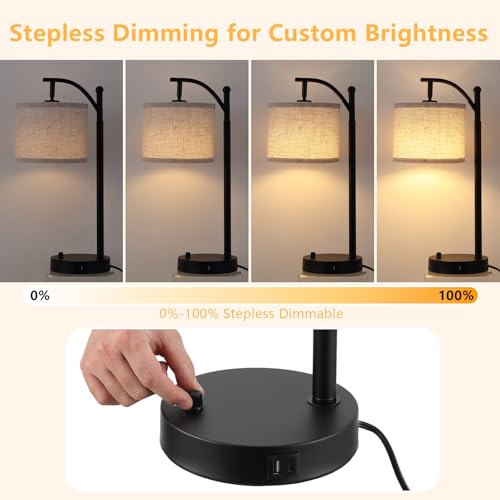 Lámpara de mesa moderna negra con puertos de carga set x2 miniatura 2