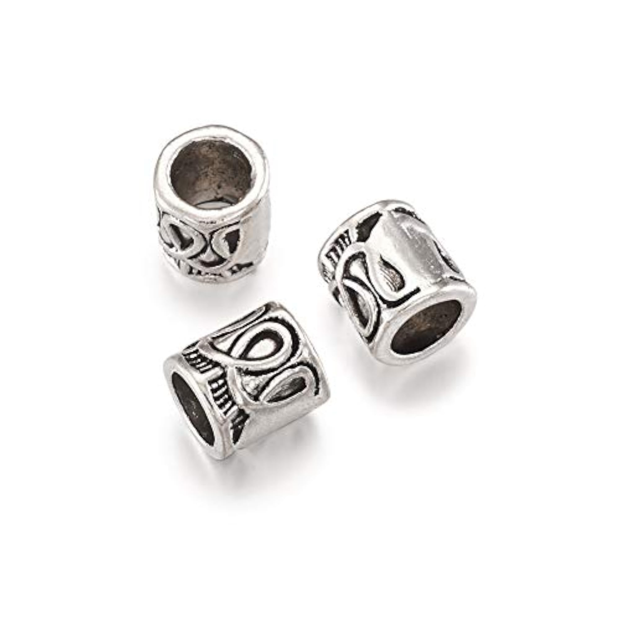 50Pcs Antique Silver Large Hole Column Spacer Beads for Jewellery Making