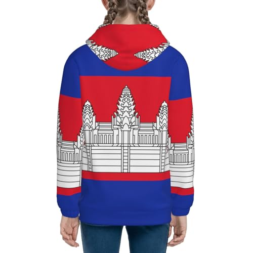 Cambodia Flag Print Girls Athletic Zip Up Hoodies,Sweatshirts with Pockets Long Sleeve Hooded Jackets, for 7-18 Y4