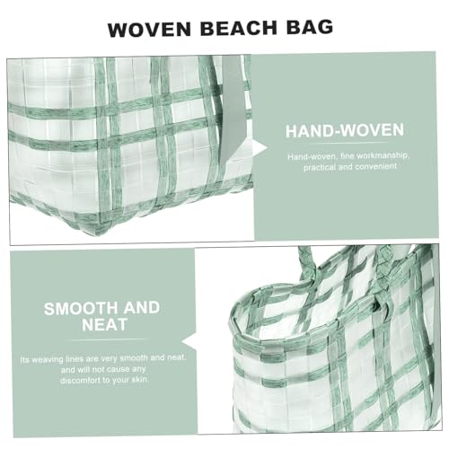 Woven Beach Bag for Women Portable Handbag Lightweight Handwoven Tote with Comfortable Handle for Summer Outings Travel and Light Green2