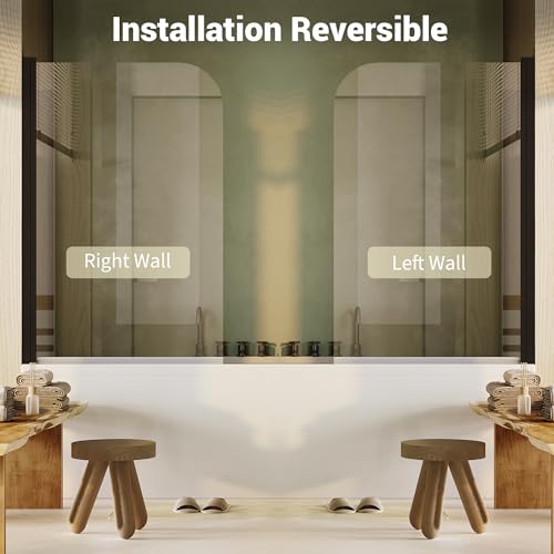 Image of 32 inch x 55 inch Frameless Pivot Tub Shower Door, 1 /4 inch (6mm) Tempered Glass with Anti-Shatter Film, 180 Swinging & Reversible Left /Right Opening, Matte Black