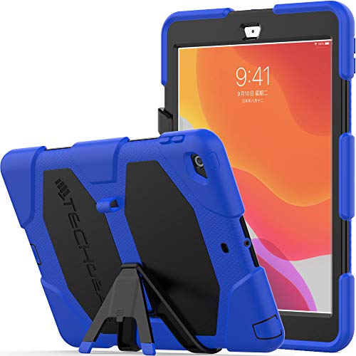 TECHGEAR G-Shock Funda Compatible con Nuevo iPad 10.2" 2021/2020/2019 (9ª/8ª/7ª generación) Funda Protectora Prueba de Choques con Soporte - Carcasa Niños Escuelas Constructores Trabajadores [Azul]