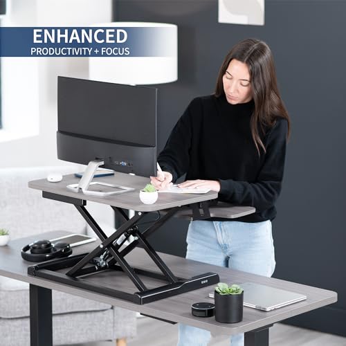 Image of VIVO 26 inch Desk Converter, K Series, Height Adjustable Sit to Stand Riser, Dual Monitor and Laptop Workstation with Keyboard Tray, Gray Top, Black Frame, DESK-V026KG