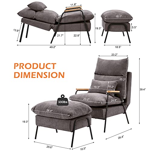 Mcombo Modern Accent Recliner With Ottoman, Linen Fabric Armchair With Adjustable Backrest, Single Sofa Chair For Living Room Bedroom 4055 (Dark Grey) #TOP2