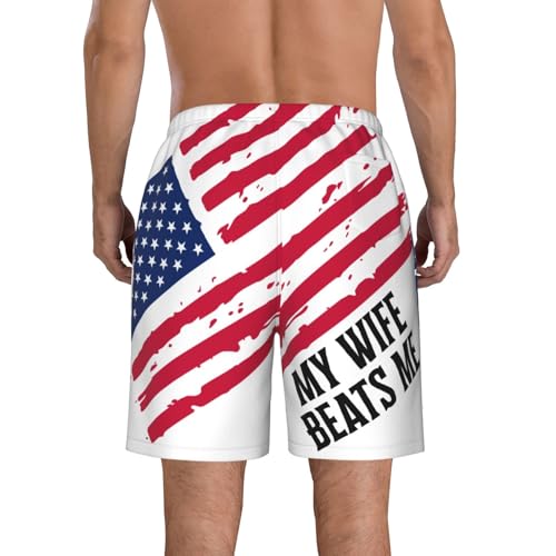 My Wife Beats Me Swim Trunks Funny Husband Wife Quote Men's Beach Shorts4