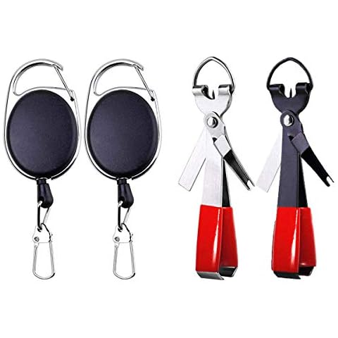 HiBD Fishing Quick Knot Tying Tool Stainless Steel 4 in 1 Tool 2 Sets Including Quick Knot Knotter Fly Line Clippers Hook Sharpener Hook Eye Needle with Zinger Retractor Cover