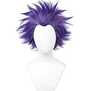 Linfairy Peluca corta de anime púrpura para cosplay disfraz de Halloween pelucas de héroe