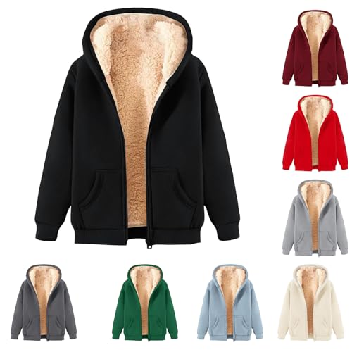 Hoodie Men Fuzzy Fleece Sweatshirt Zip Up Thick Sherpa Lined Jacket Comfortable Soft Hooded Sweatshirt Warm Winter Coat